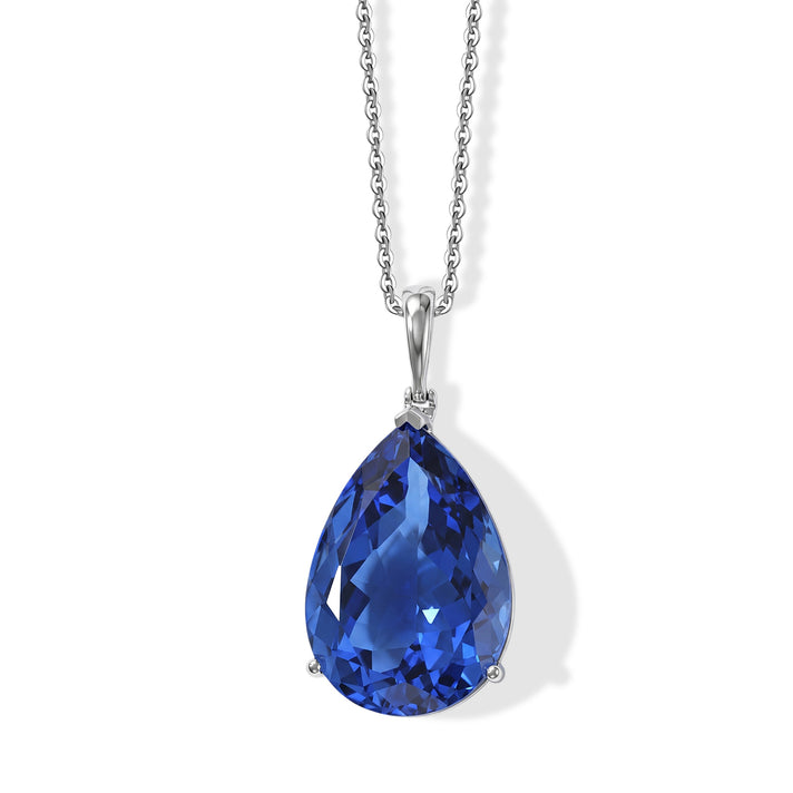 Heart of the Ocean-  Ceylon Color Quartz Pear Cut Solitaire Pendant with Chain (Size 20) in Rhodium Overlay Sterling Silver 50.30 Ct. 4490868 1