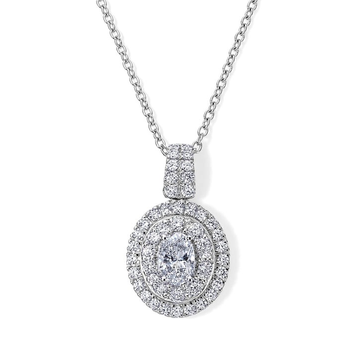 Red Carpet Collection- Luxuriant - Lab Grown Diamond (SI/G-H) Halo Pendant with Chain (Size 20) in Rhodium Overlay Sterling Silver 2.00 Ct. 4490983 1