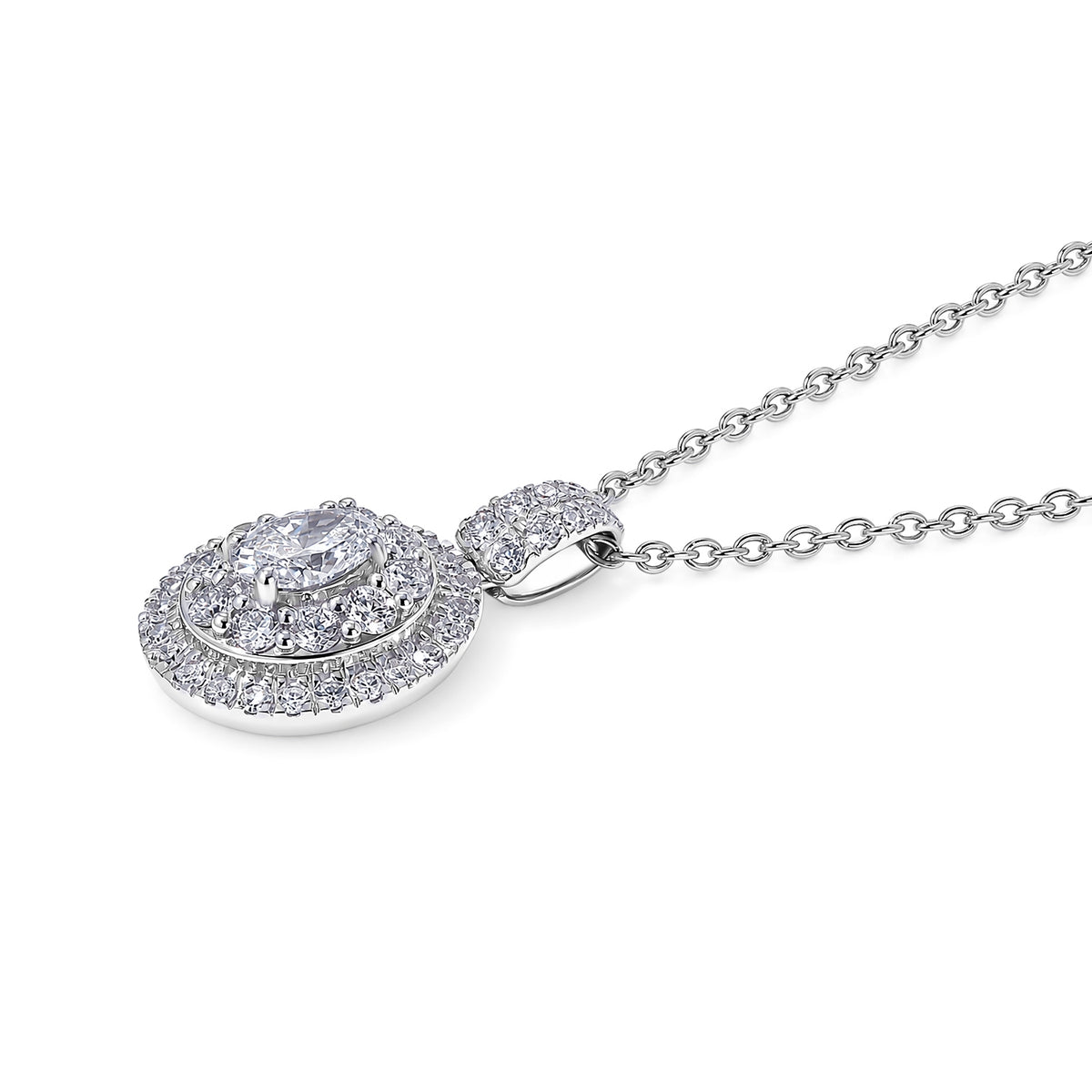 Red Carpet Collection- Luxuriant - Lab Grown Diamond (SI/G-H) Halo Pendant with Chain (Size 20) in Rhodium Overlay Sterling Silver 2.00 Ct. 4490983 4