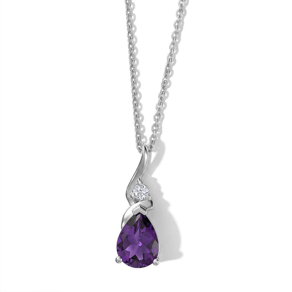 D'Joy - Natural Moroccan Amethyst & White Zircon Drop Pendant with Chain (Size 20) in Platinum Overlay Sterling Silver 1.08 Ct._4491199