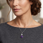 D'Joy - Natural Moroccan Amethyst & White Zircon Drop Pendant with Chain (Size 20) in Platinum Overlay Sterling Silver 1.08 Ct._4491199_1
