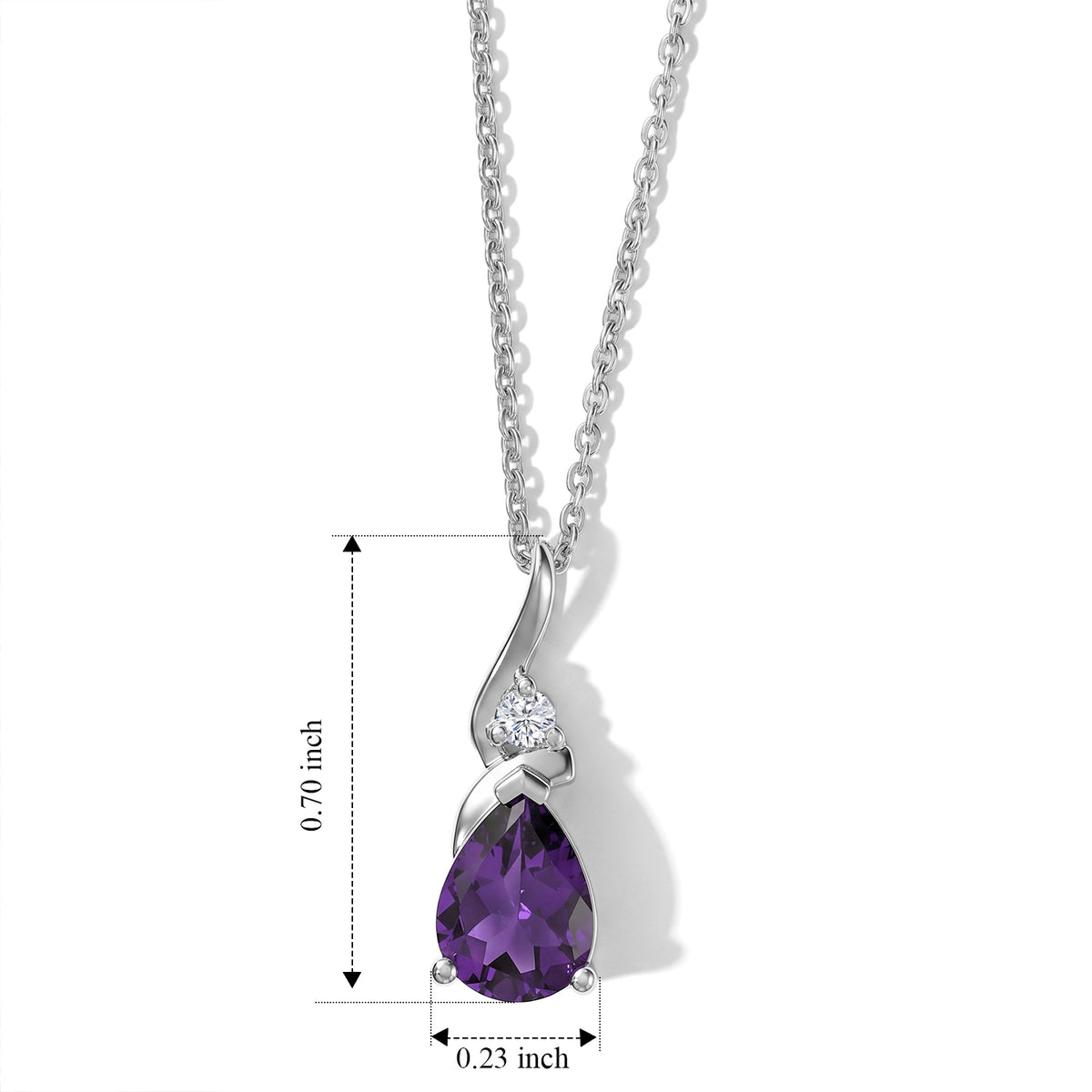 D'Joy - Natural Moroccan Amethyst &amp; White Zircon Drop Pendant with Chain (Size 20) in Platinum Overlay Sterling Silver 1.08 Ct. V32513791 5