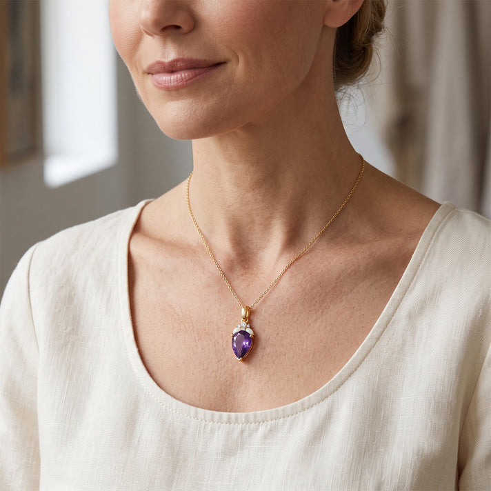 D'Joy - Moroccan Amethyst, Ethiopian Opal &amp; White Zircon Pendant with Chain (Size 20) in Yellow Gold Plated Sterling Silver 2.30 Ct 4491201 2