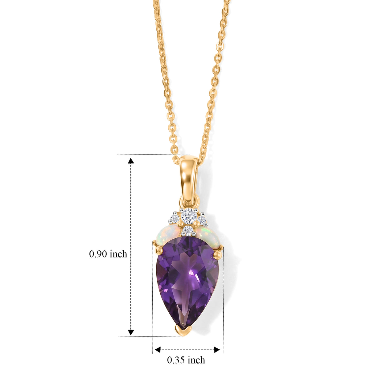 D'Joy - Moroccan Amethyst, Ethiopian Opal &amp; White Zircon Pendant with Chain (Size 20) in Yellow Gold Plated Sterling Silver 2.30 Ct V32513781 4