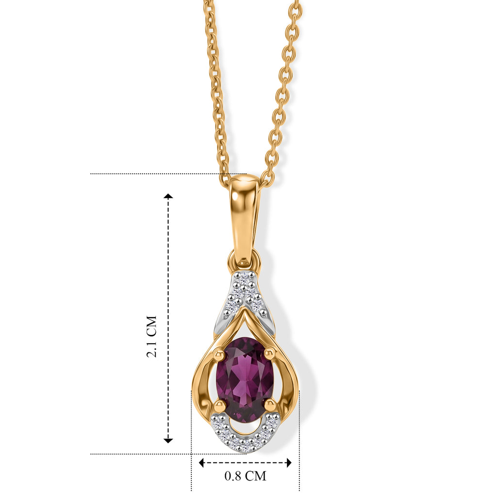 D'Joy - Natural Radiant Ember Garnet & White Zircon Drop Pendant with Chain (Size 20) in Yellow Gold Plated Sterling Silver_4491532_5
