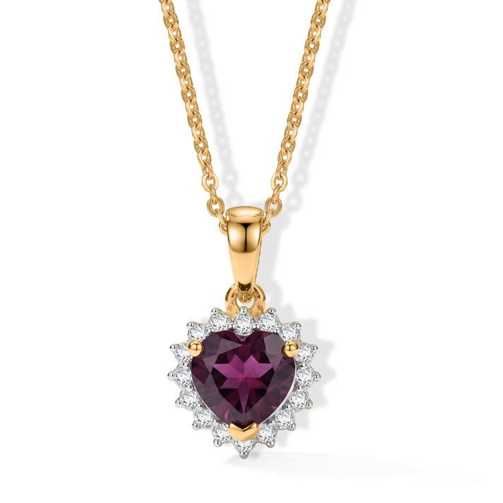 Luxuriant - Natural Radiant Ember Garnet &amp; Lab Grown Diamond (SI/G-H) Halo Heart Pendant with Chain (Size 20) in 18K Vermeil Yellow Gold Plated Sterling Silver 1.64 Ct. 4491533 1