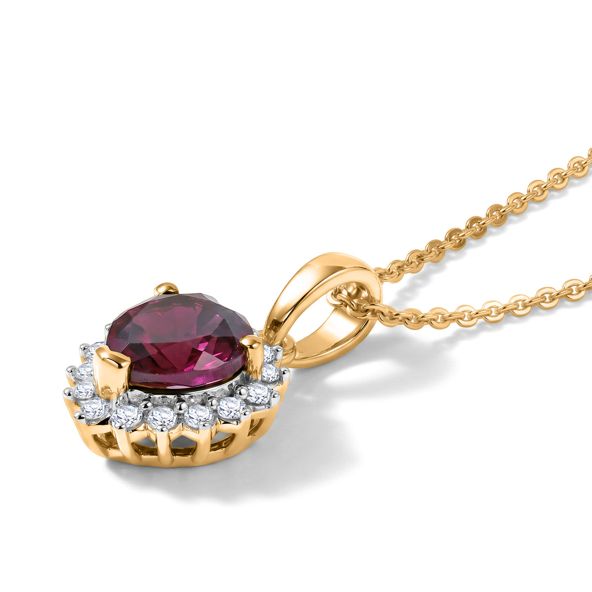 Luxuriant - Natural Radiant Ember Garnet &amp; Lab Grown Diamond (SI/G-H) Halo Heart Pendant with Chain (Size 20) in 18K Vermeil Yellow Gold Plated Sterling Silver 1.64 Ct. V32668519 4