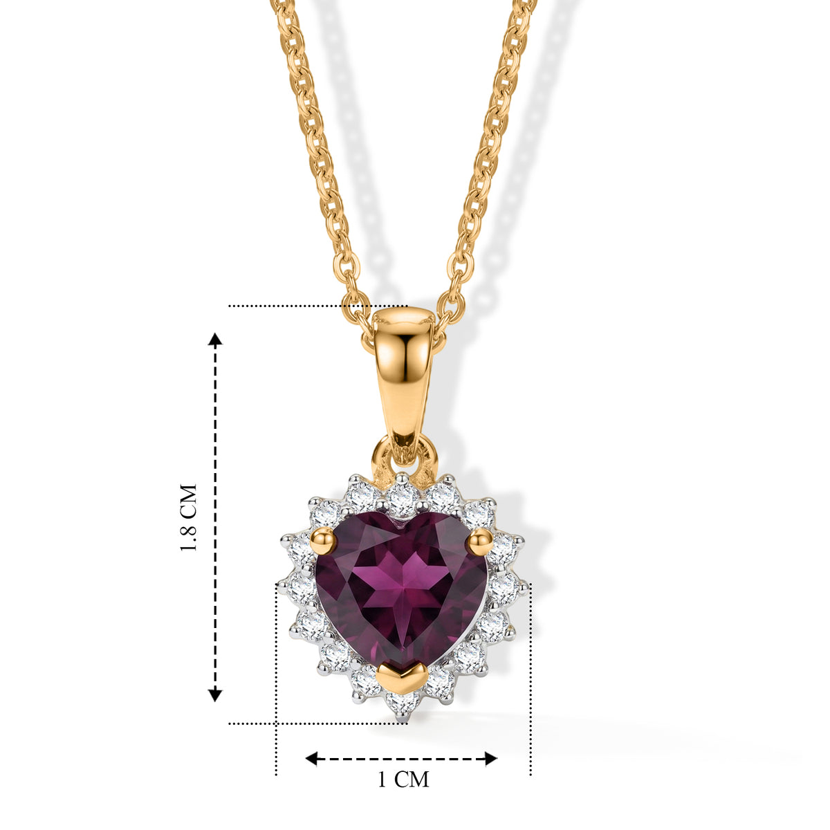 Luxuriant - Natural Radiant Ember Garnet &amp; Lab Grown Diamond (SI/G-H) Halo Heart Pendant with Chain (Size 20) in 18K Vermeil Yellow Gold Plated Sterling Silver 1.64 Ct. V32668519 5