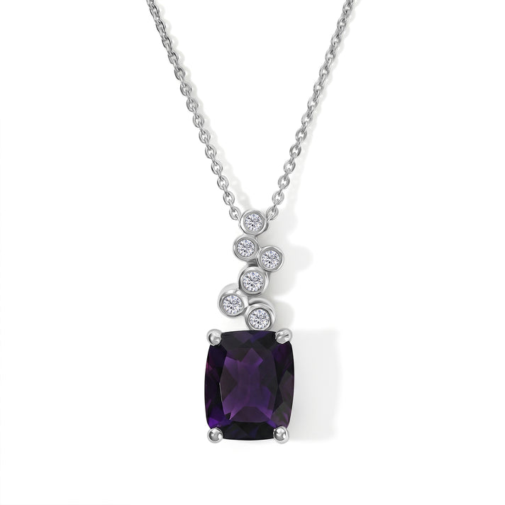 Luxuriant - Natural Moroccan Amethyst &amp; Lab Grown Diamond (SI/G-H) Pendant with Chain (Size 20) in Rhodium Overlay Sterling Silver 3.06 Ct. 4492384 1