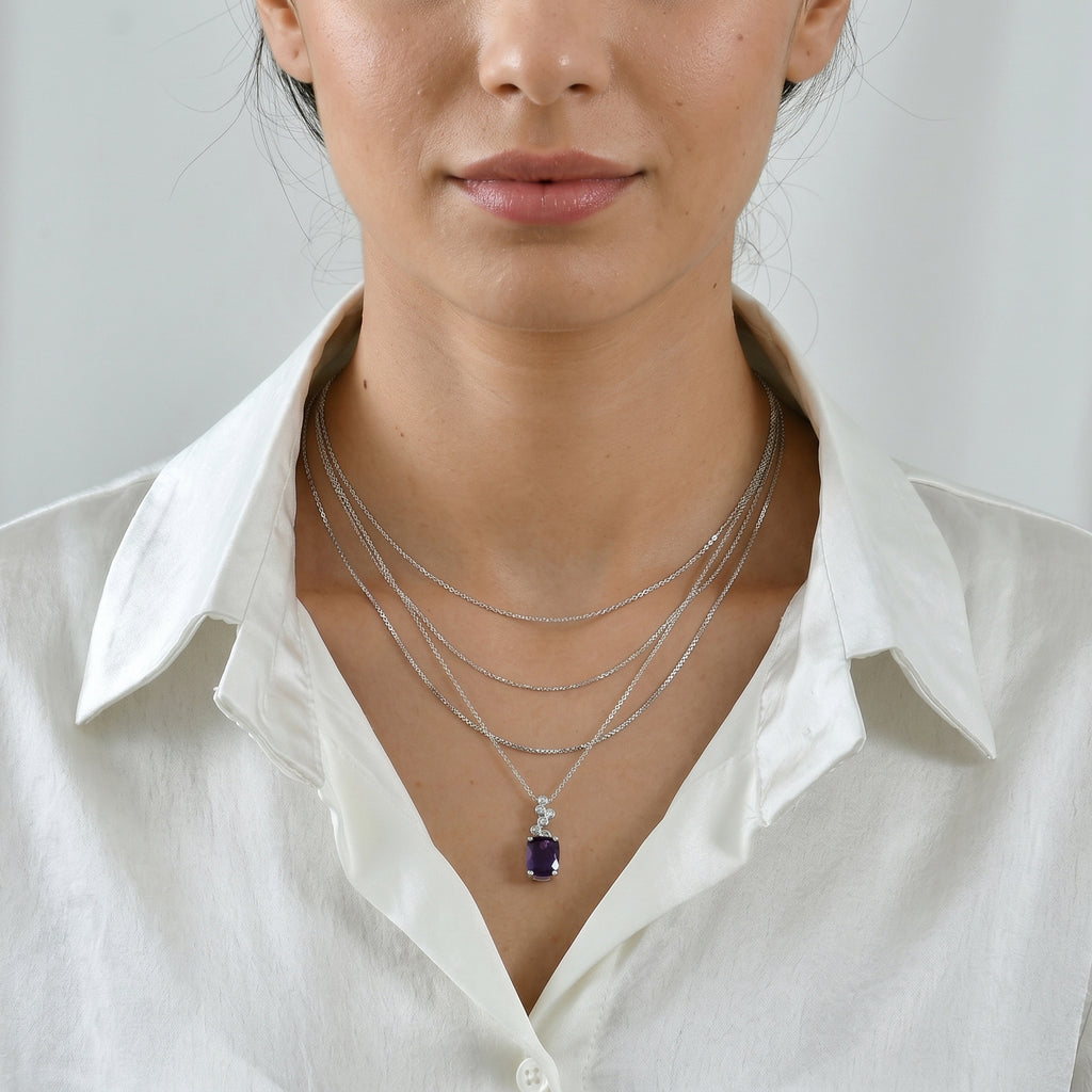 Luxuriant - Moroccan Amethyst & Lab Grown Diamond (SI/G-H) Pendant with Chain (Size 20) in Rhodium Overlay Sterling Silver 3.06 Ct._4492384_2