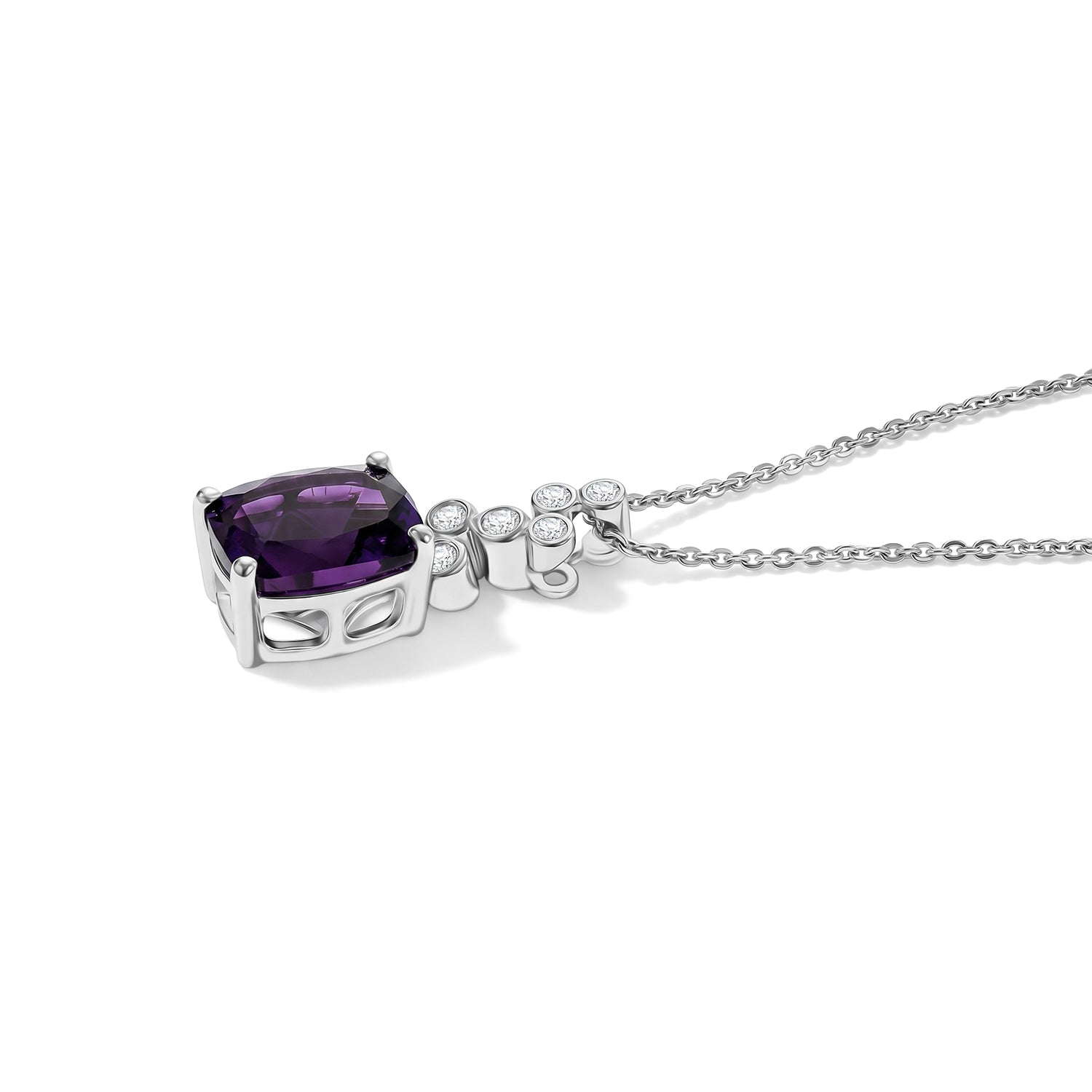 Luxuriant - Natural Moroccan Amethyst &amp; Lab Grown Diamond (SI/G-H) Pendant with Chain (Size 20) in Rhodium Overlay Sterling Silver 3.06 Ct. 4492384 4