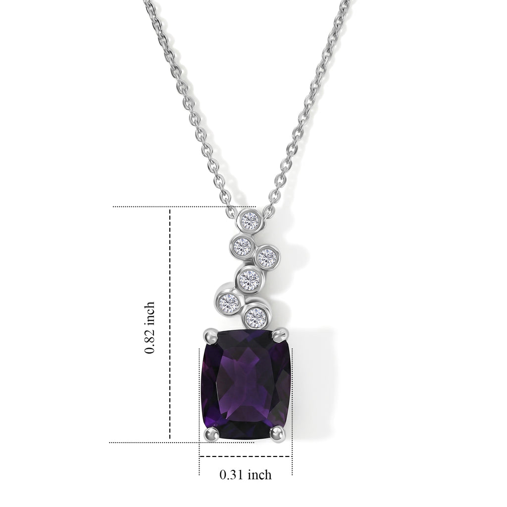 Luxuriant - Moroccan Amethyst & Lab Grown Diamond (SI/G-H) Pendant with Chain (Size 20) in Rhodium Overlay Sterling Silver 3.06 Ct._4492384_4