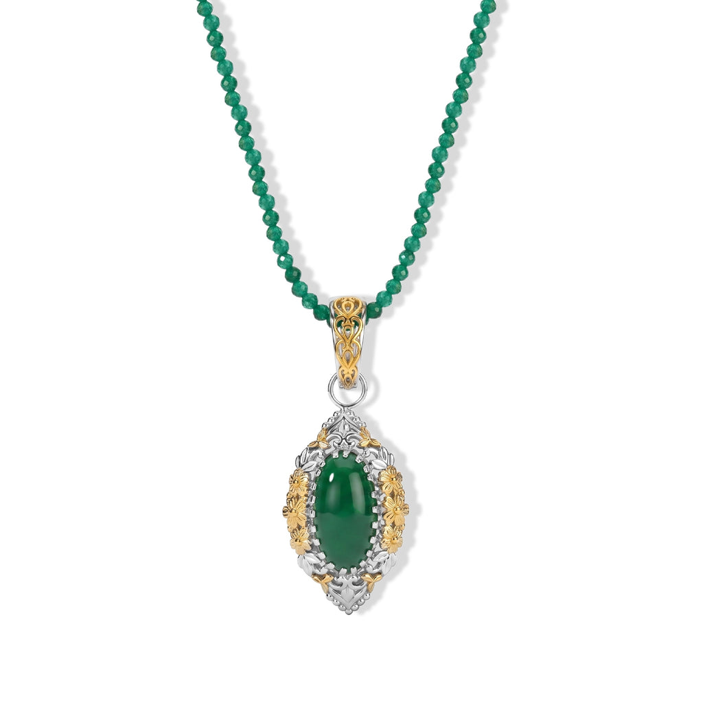 Green Onyx Pendant with Beads Chain (Size 20) Pure Yellow Brass  70.00ct  75.076  Ct._4492573