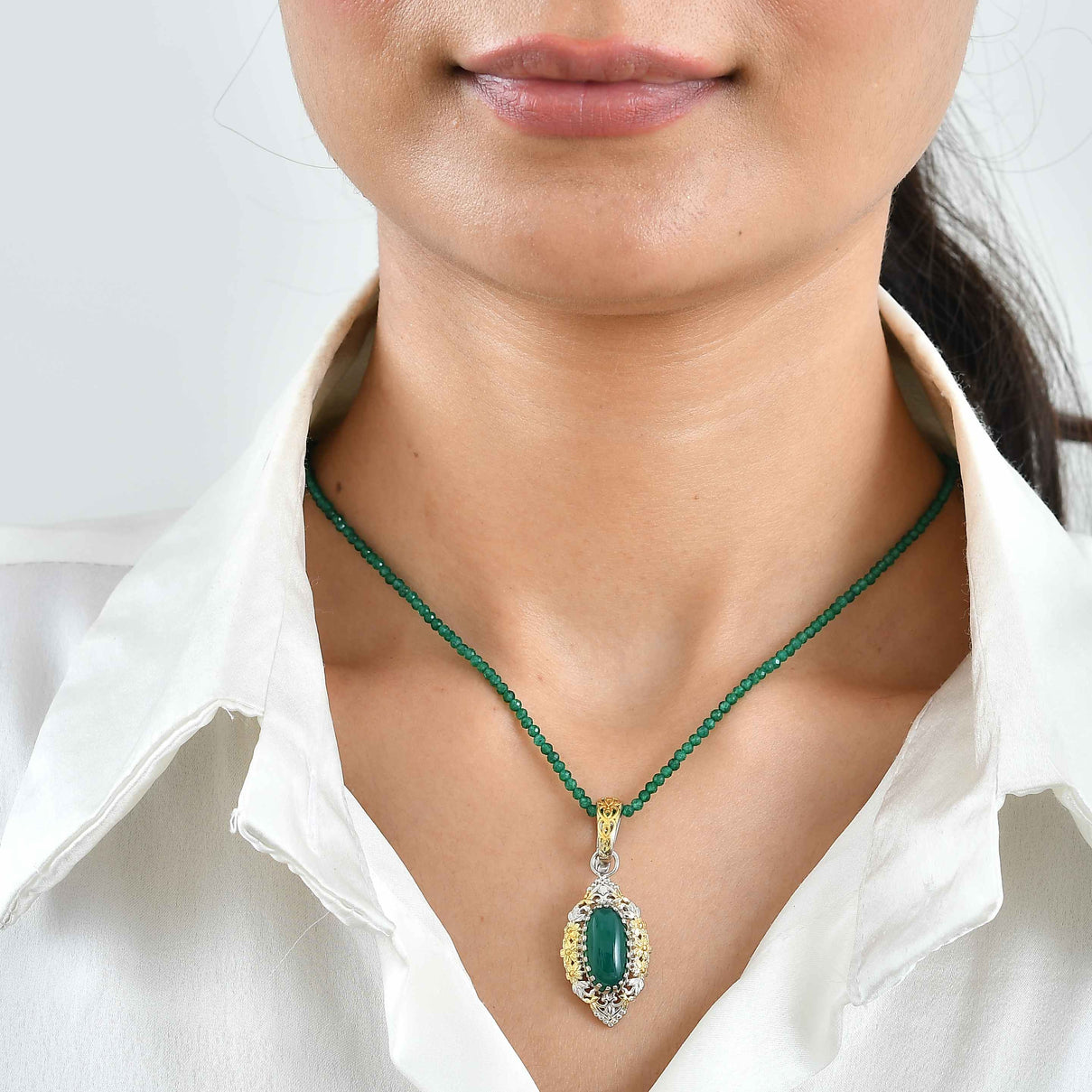 EverTrue - Green Onyx Pendant with Beads Chain (Size 20) 5.08 Ct. 4492573 1
