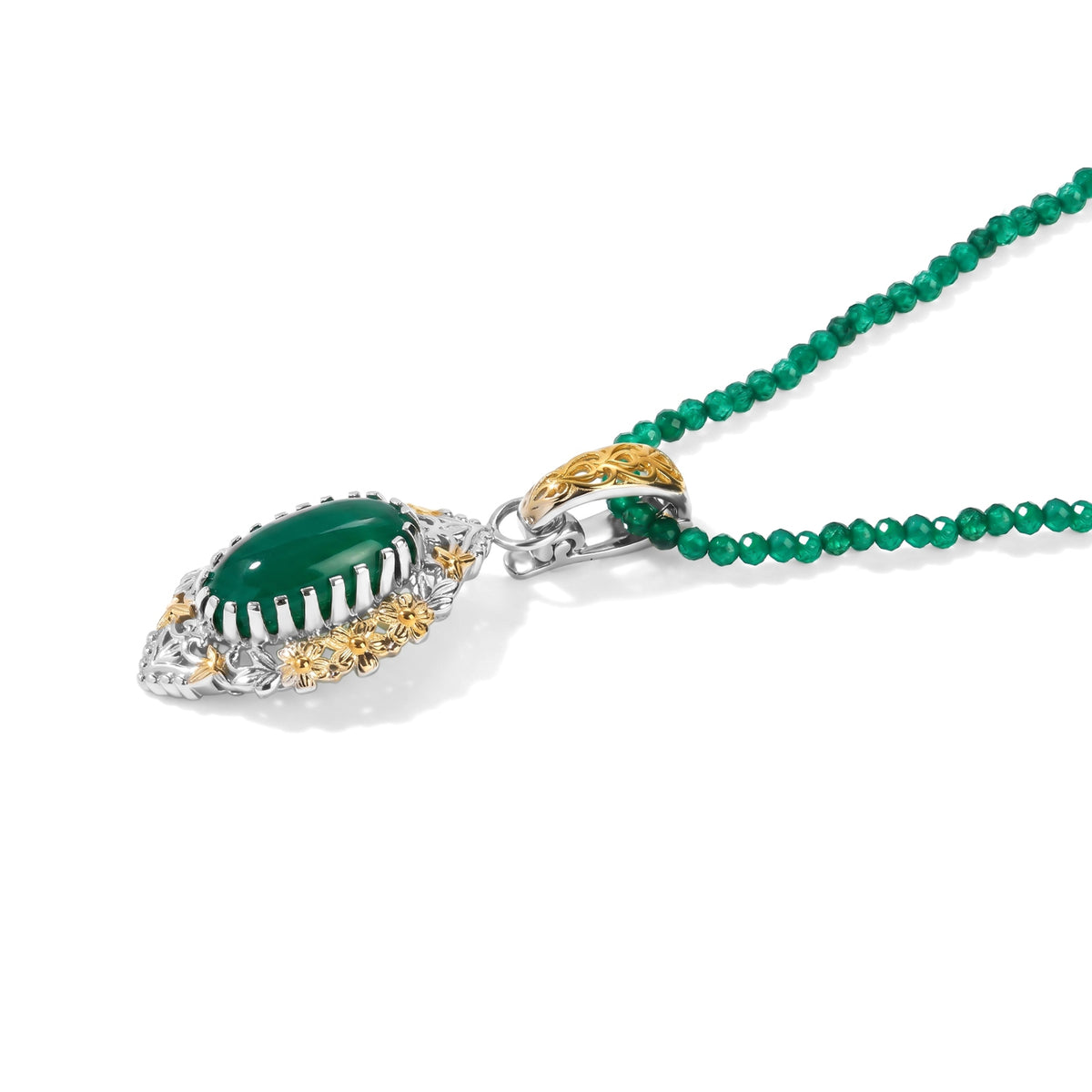 EverTrue - Green Onyx Pendant with Beads Chain (Size 20) 5.08 Ct. 4492573 3
