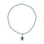 Green Onyx Pendant with Beads Chain (Size 20) Pure Yellow Brass  70.00ct  75.076  Ct._4492573_4