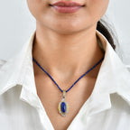 Lapis Lazuli Pendant with Beads Chain (Size 20) Pure Yellow Brass  70.00ct  76.600  Ct._4492576_1