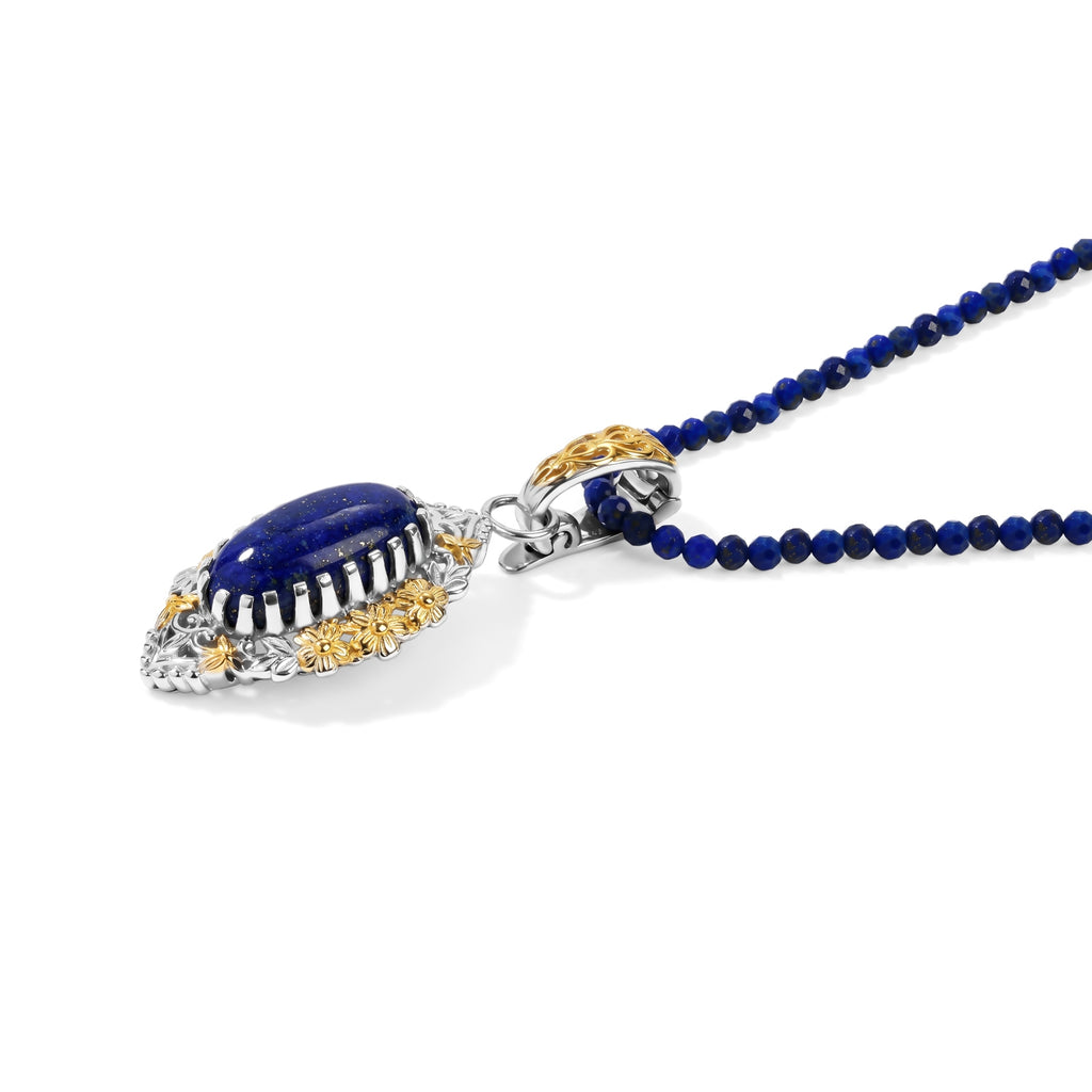 Lapis Lazuli Pendant with Beads Chain (Size 20) Pure Yellow Brass  70.00ct  76.600  Ct._4492576_3