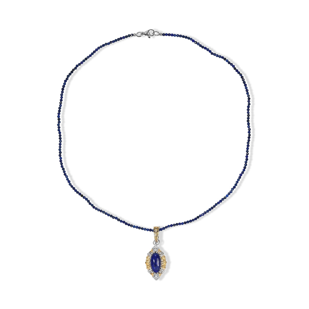 Lapis Lazuli Pendant with Beads Chain (Size 20) Pure Yellow Brass  70.00ct  76.600  Ct._4492576_4