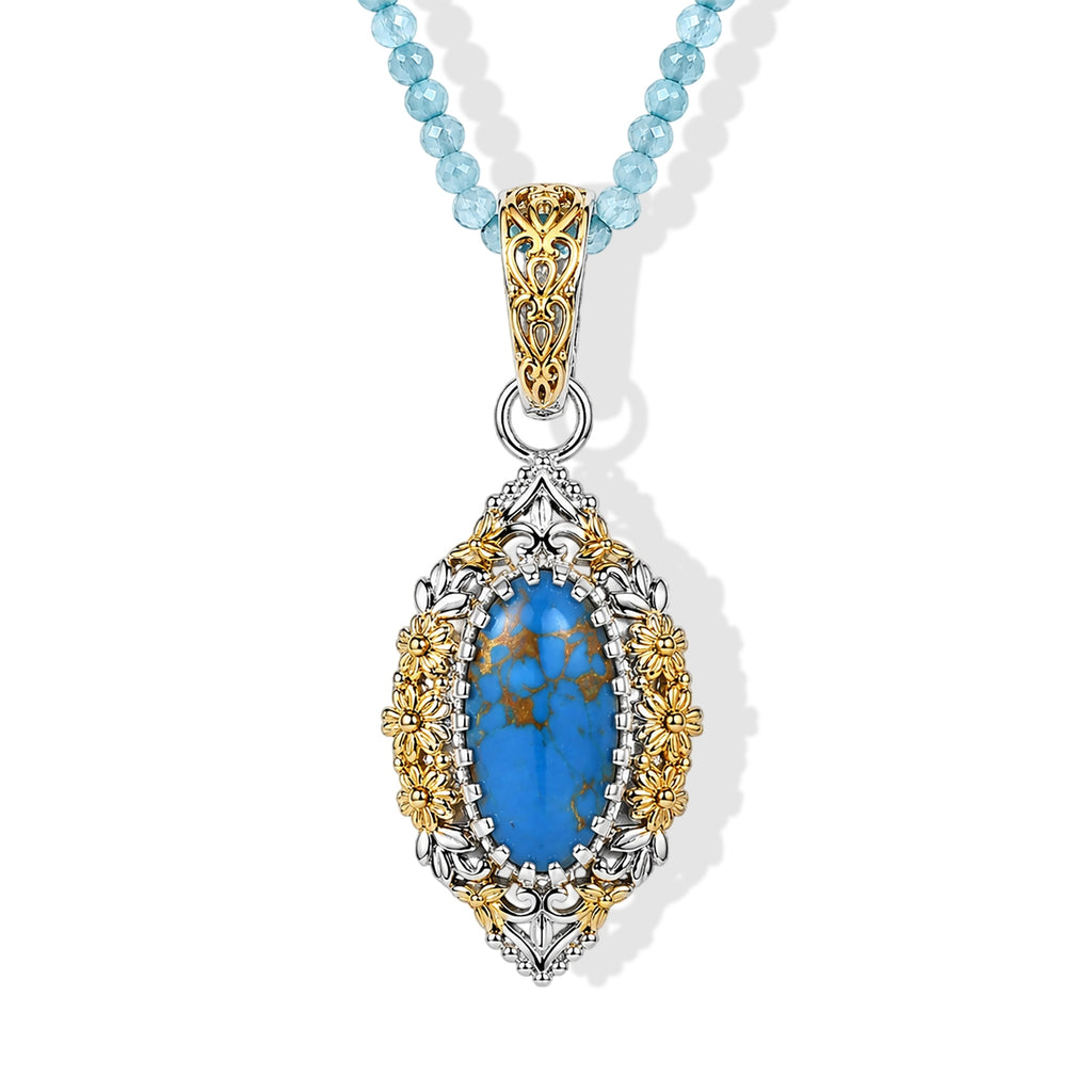 Blue Mojave Turquoise  Apatite Pendant with Beads Chain (Size 20) Pure Yellow Brass  70.00ct  74.480  Ct._4492589