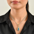 Blue Mojave Turquoise  Apatite Pendant with Beads Chain (Size 20) Pure Yellow Brass  70.00ct  74.480  Ct._4492589_1
