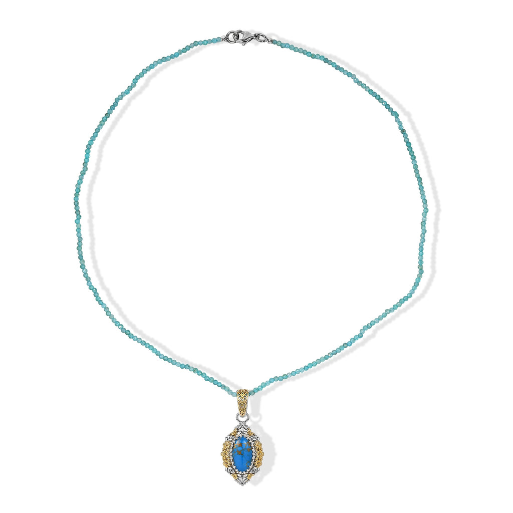 Blue Mojave Turquoise  Apatite Pendant with Beads Chain (Size 20) Pure Yellow Brass  70.00ct  74.480  Ct._4492589_3