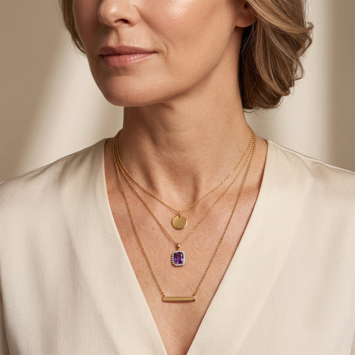 Luxuriant - Natural Moroccan Amethyst &amp; Lab Grown Diamond (SI/G-H) Halo Pendant with Chain (Size 20) in 18K Vermeil Yellow Gold Plated Sterling Silver 3.40 Ct. 4492837 3