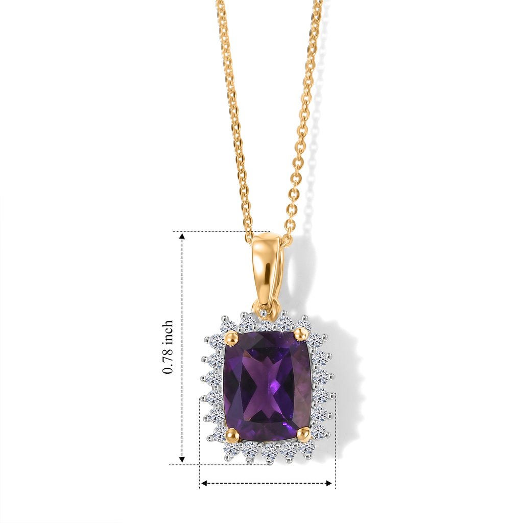 Luxuriant - Moroccan Amethyst & Lab Grown Diamond (SI/G-H) Pendant with Chain (Size 20) in 18K Vermeil Yellow Gold Plated Sterling Silver 3.40 Ct._4492837_7