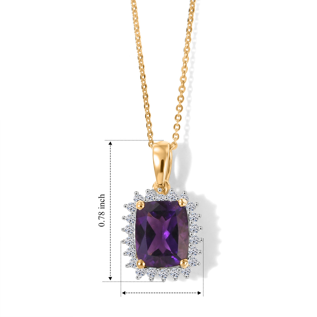 Luxuriant - Natural Moroccan Amethyst &amp; Lab Grown Diamond (SI/G-H) Halo Pendant with Chain (Size 20) in 18K Vermeil Yellow Gold Plated Sterling Silver 3.40 Ct. 4492837 5