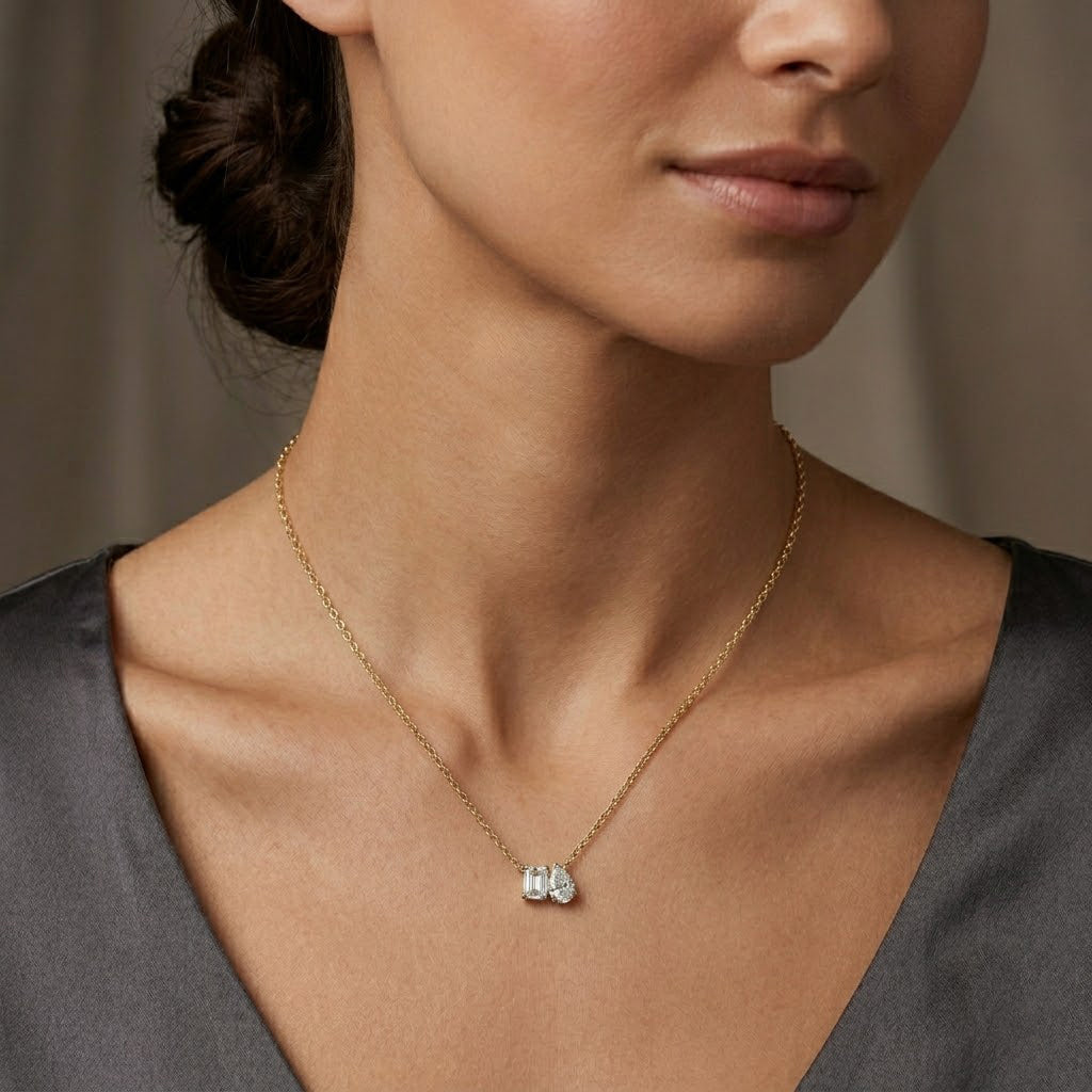 Luxuriant - SGL Certified Lab Grown Diamond (SI/G-H) Toi-et-Moi Pendant with Chain (Size 18+2 Ext) in 18K Vermeil Yellow Gold Plated Sterling Silver 1.00 Ct._4492958_1