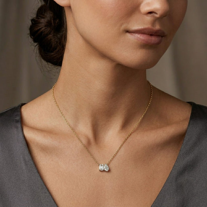 LUXURIANT 1 Ct. Lab Grown Diamond Toi Et Moi Pendant with Torn Chain 19DC (Size 20) in 18K Vermeil Yellow Gold Plated Sterling Silver 4492958 2