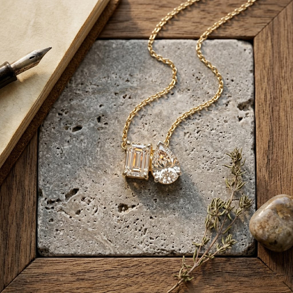 Luxuriant - SGL Certified Lab Grown Diamond (SI/G-H) Toi-et-Moi Pendant with Chain (Size 18+2 Ext) in 18K Vermeil Yellow Gold Plated Sterling Silver 1.00 Ct._4492958_2