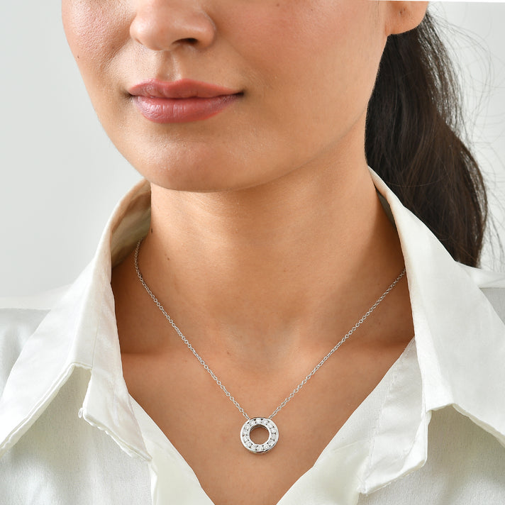 Luxuriant - Lab Grown Diamond (SI/G-H) Circle Pendant with Chain (Size 20) in Rhodium Overlay Sterling Silver 1.00 Ct. 4493059 2