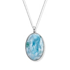 D'Joy - Natural Larimar Solitaire Pendant with Chain (Size 20) in Rhodium Overlay Sterling 52.00 Ct._4493424