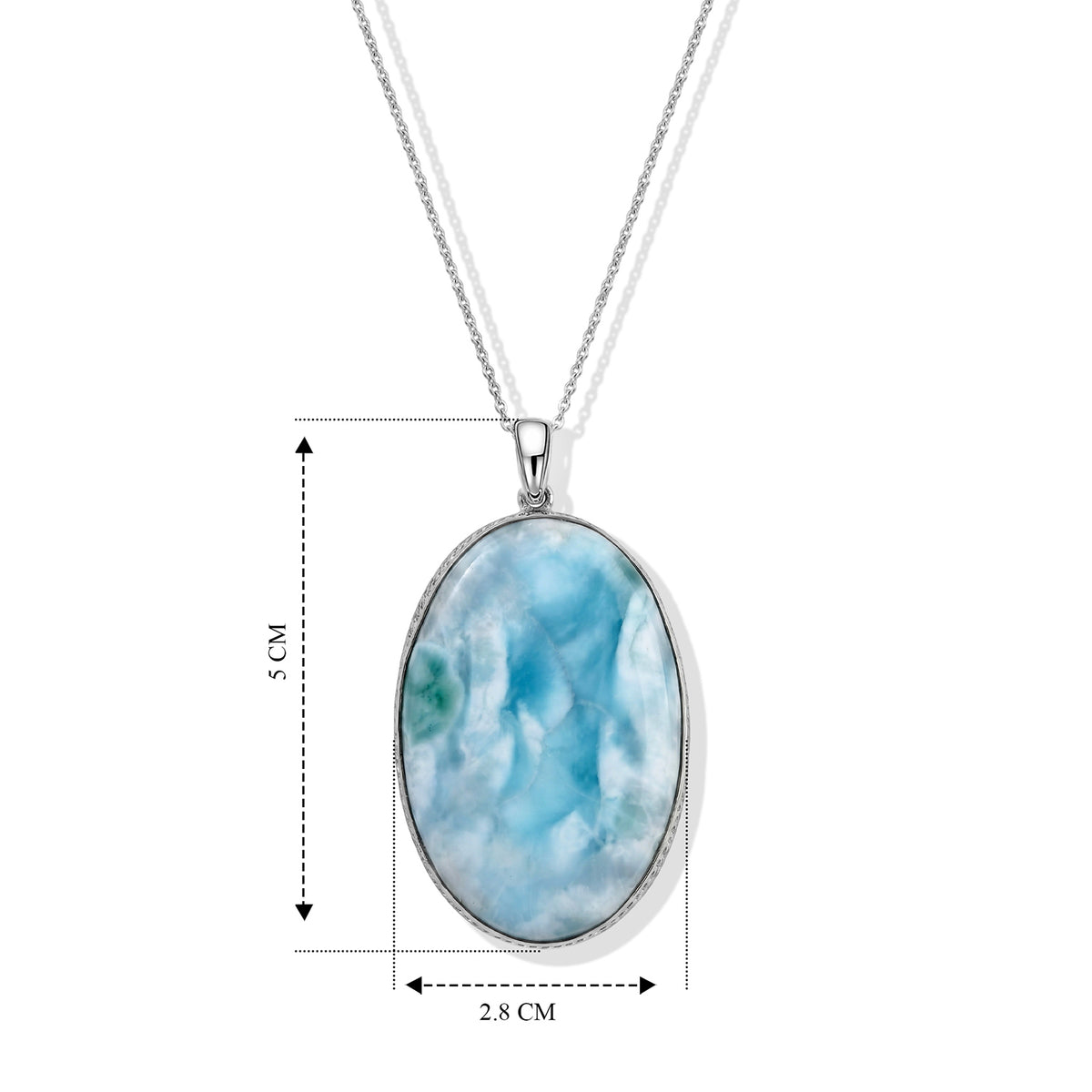 D'Joy - Natural Larimar Solitaire Pendant with Chain (Size 20) in Rhodium Overlay Sterling 52.00 Ct. 4493424 2