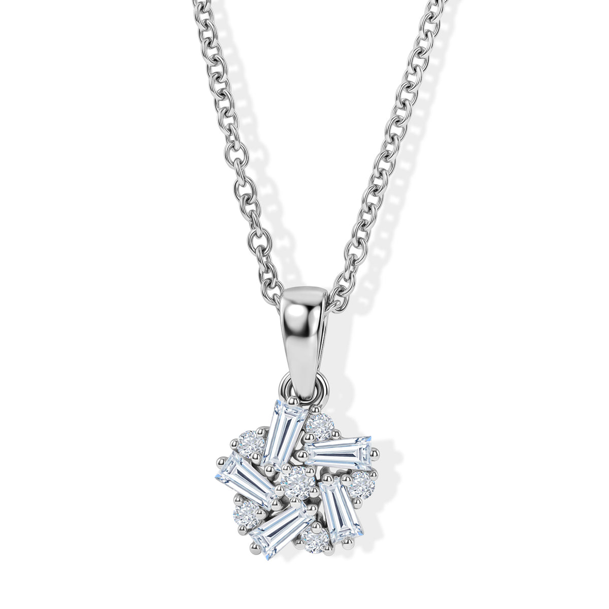 D'Joy - Moissanite Cluster Pendant in Platinum Overlay Sterling Silver with Chain (Size 20) V32522954 0
