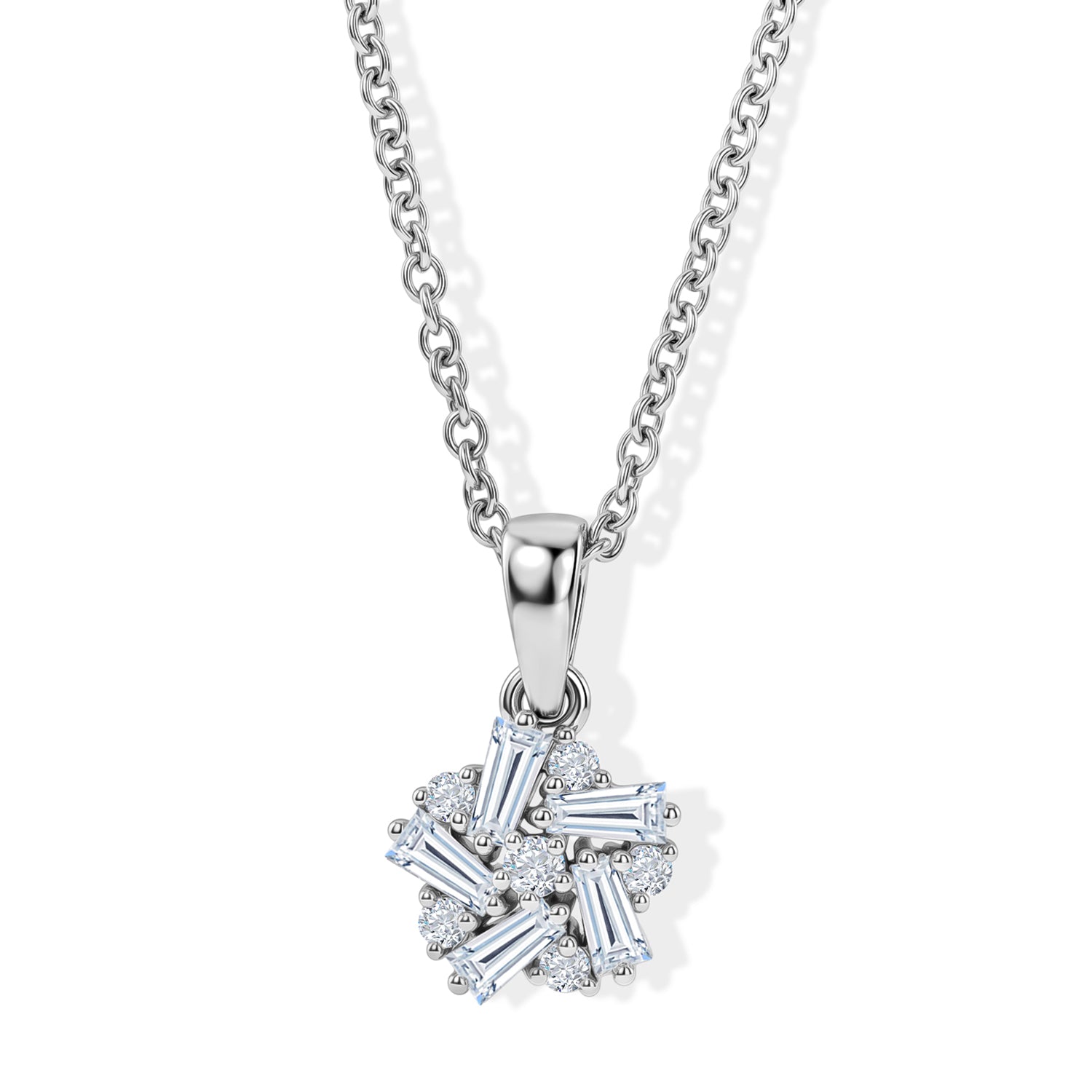 D'Joy - Moissanite Cluster Pendant in Platinum Overlay Sterling Silver with Chain (Size 20) V32522954 0