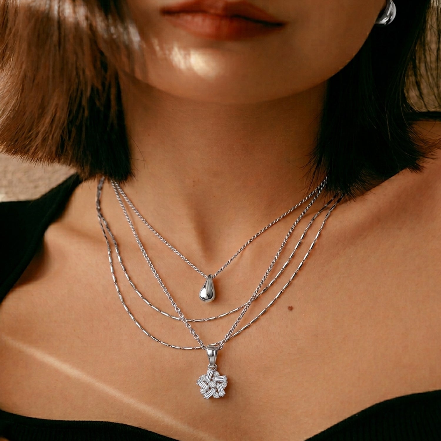 D'Joy - Moissanite Cluster Pendant in Platinum Overlay Sterling Silver with Chain (Size 20) V32522954 5