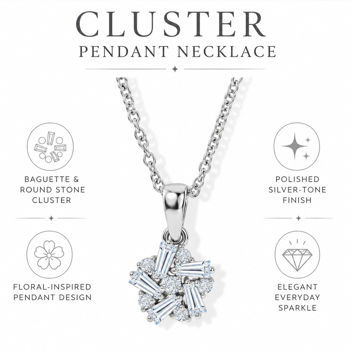 D'Joy - Moissanite Cluster Pendant in Platinum Overlay Sterling Silver with Chain (Size 20) V32522954 6