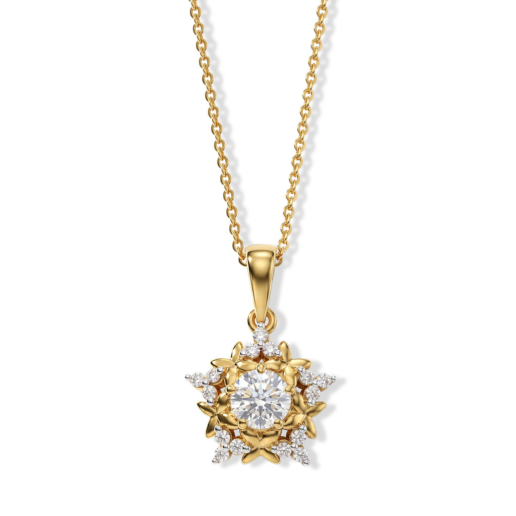D'Joy - Moissanite Halo Pendant with Chain (Size 20) in Yellow Gold Plated Sterling Silver_4493510
