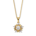 D'Joy - Moissanite Halo Pendant with Chain (Size 20) in Yellow Gold Plated Sterling Silver_4493510