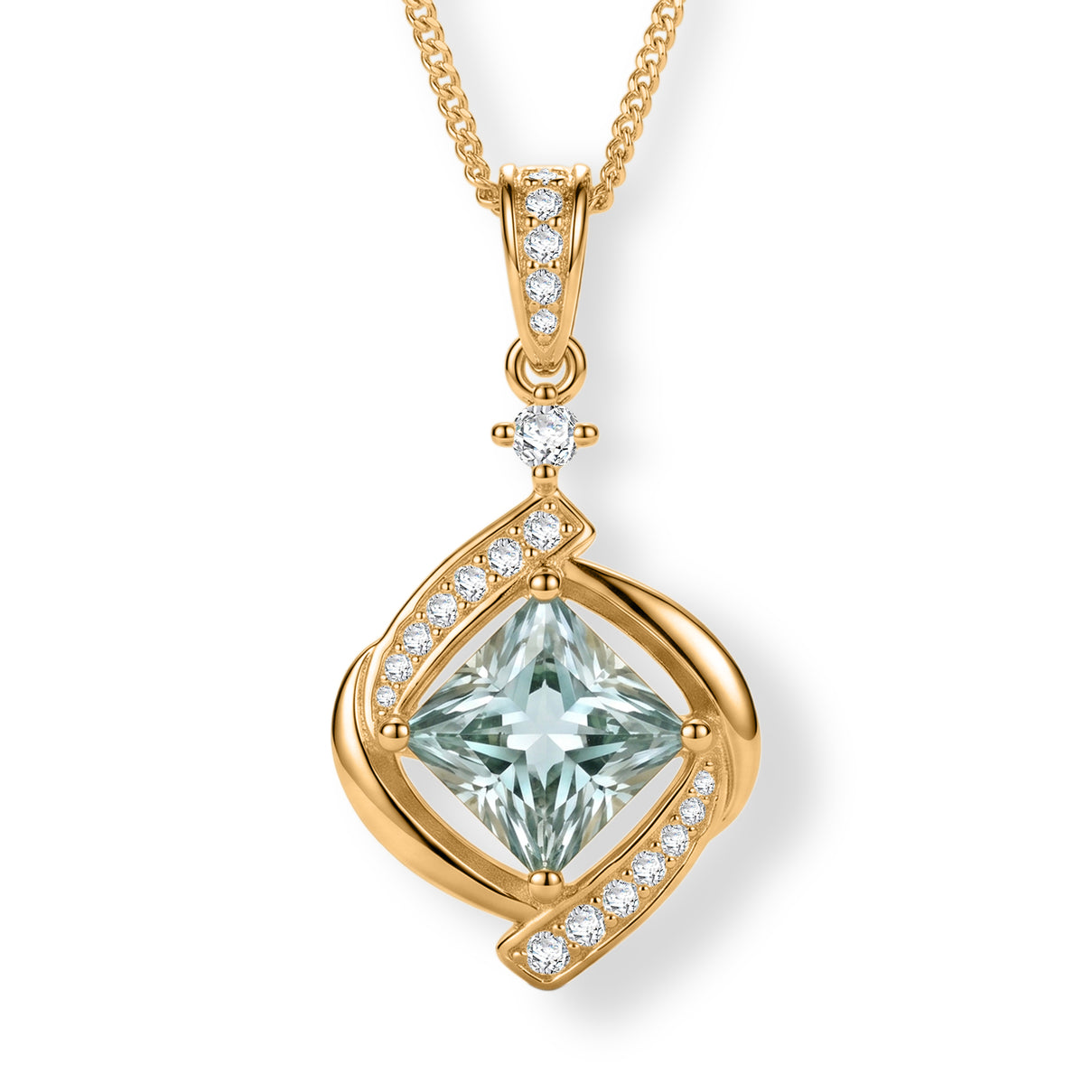 Paraiba Moissanite Pendant with Chain (Size 18) in Yellow Gold Plated Sterling Silver 2.27 Ct. 4493549 0