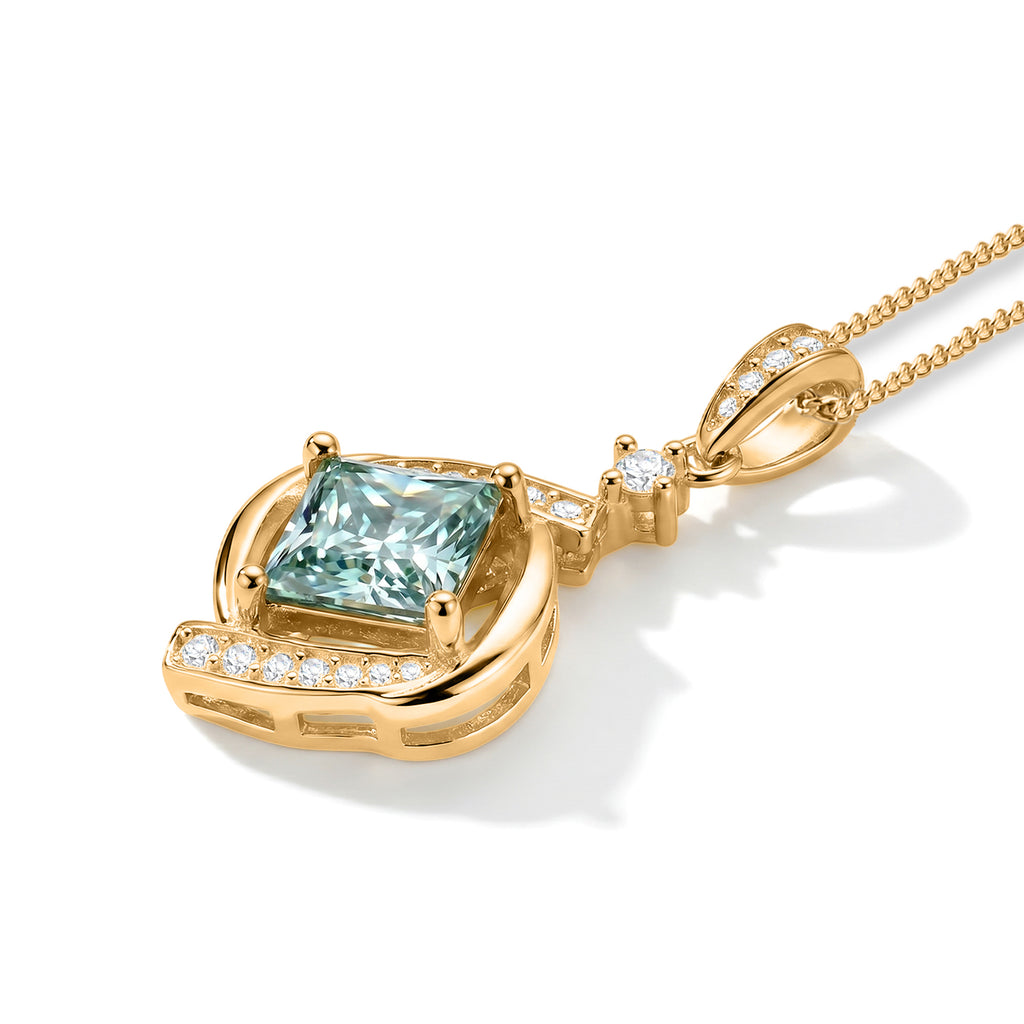 Paraiba Moissanite Pendant with Chain (Size 18) in Yellow Gold Plated Sterling Silver 2.27 Ct._4493549_3