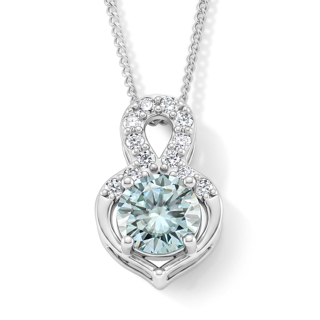 Paraiba Moissanite Heart Pendant with Chain (Size 18) in Rhodium Overlay Sterling Silver 1.17 Ct._4493552