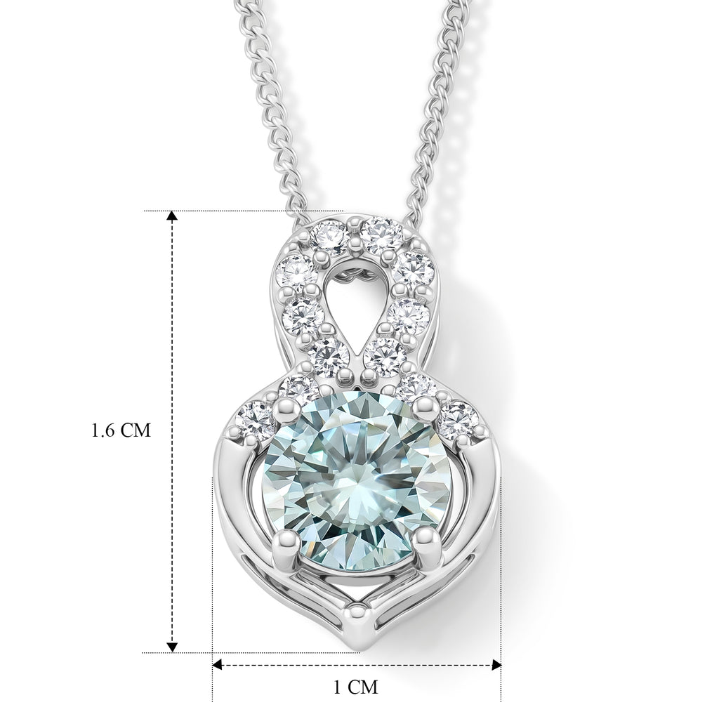 Paraiba Moissanite Heart Pendant with Chain (Size 18) in Rhodium Overlay Sterling Silver 1.17 Ct._4493552_5