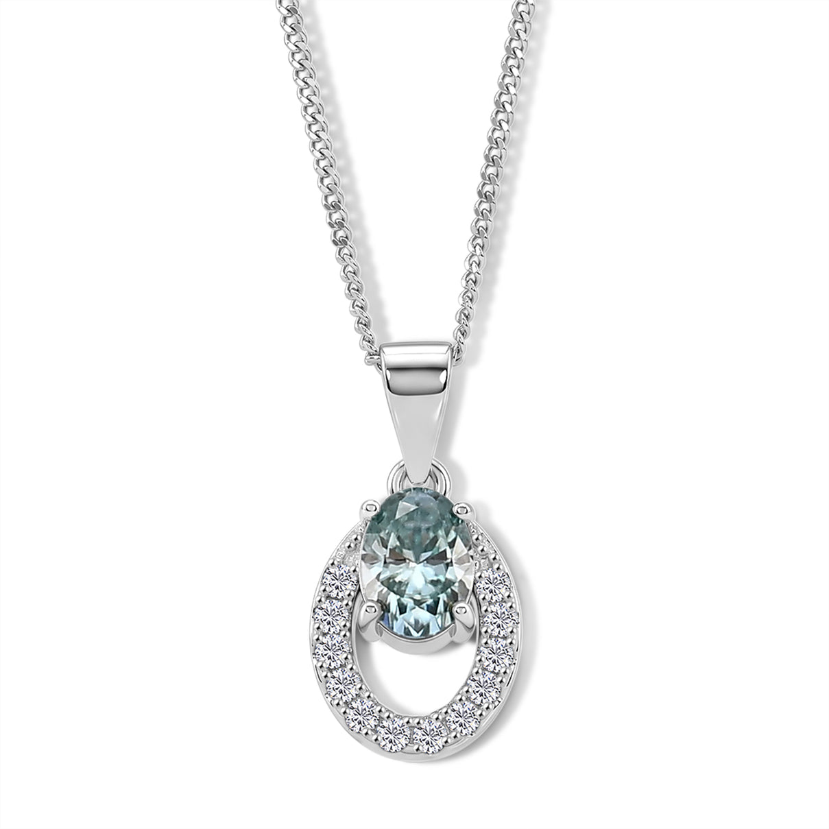 Paraiba Moissanite Circular Halo Pendant with Chain (Size 18) in Rhodium Overlay Sterling Silver 1.00 Ct. 4493553 0