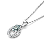 Paraiba Moissanite Circular Halo Pendant with Chain (Size 18) in Rhodium Overlay Sterling Silver 1.00 Ct._4493553_3
