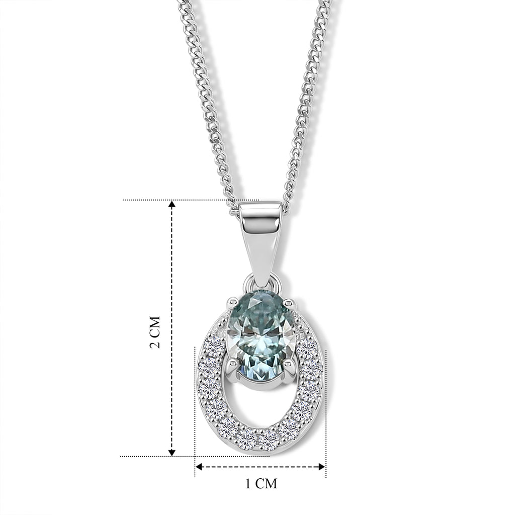 Paraiba Moissanite Circular Halo Pendant with Chain (Size 18) in Rhodium Overlay Sterling Silver 1.00 Ct._4493553_5