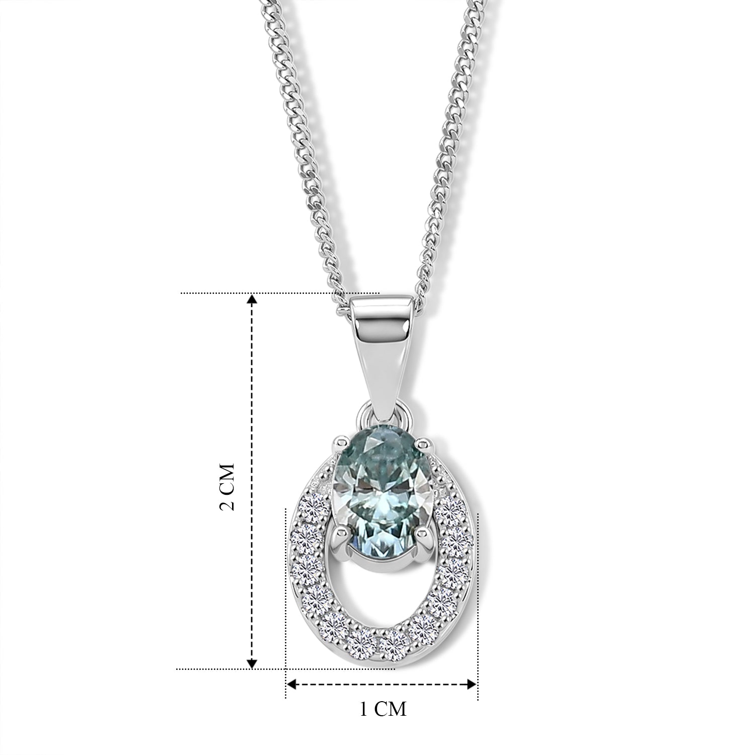 Paraiba Moissanite Circular Halo Pendant with Chain (Size 18) in Rhodium Overlay Sterling Silver 1.00 Ct. 4493553 5
