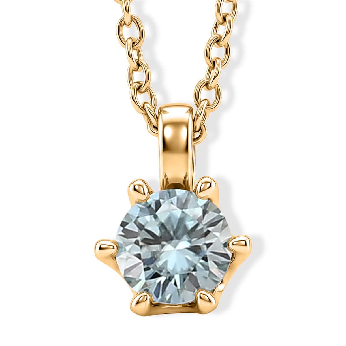 Paraiba Moissanite Solitaire Pendant in Yellow Gold Plated Sterling Silver with Chain (Size - 20) 1.00 Ct. V32516104 0